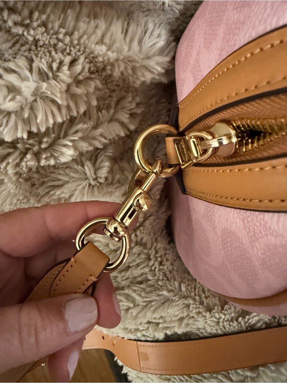 Coach Powder Pink Large Rowan with Tan Trim and Flower Charm EUC - Picture 3 of 7